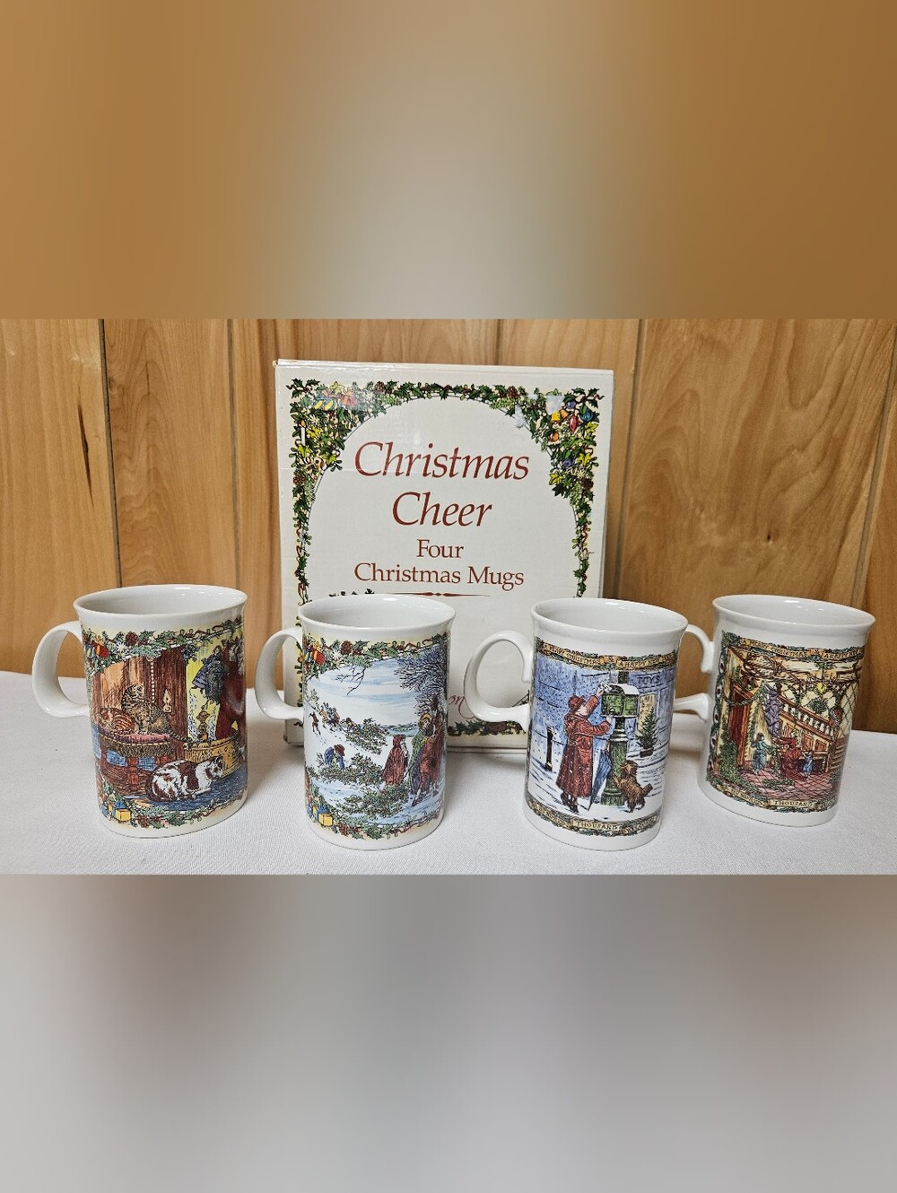 Dunoon Set of 4 Cup Mug Stoneware Christmas Santas Victorian Prints Box Scotland